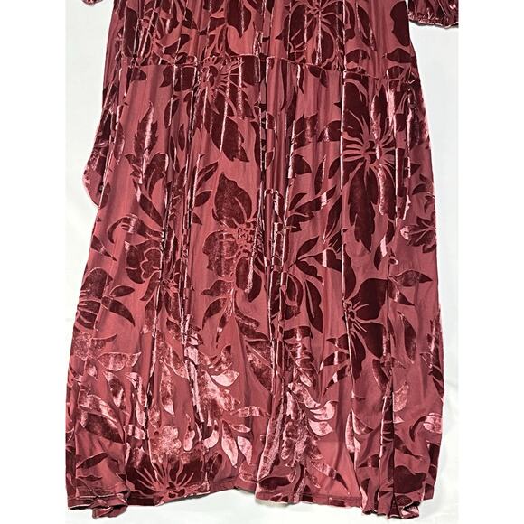 Velvet Burnout Midi Wrap Dress Size Small Mauve Floral High Low - Picture 5 of 11